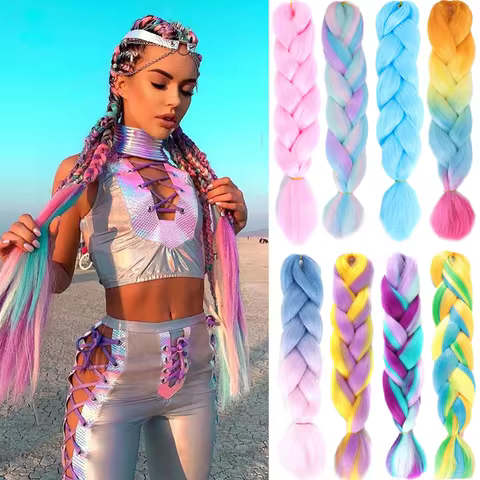 LUPU 24" Synthetic Long Ombre Braiding Hair Extensions For Women Black Purple Pink Blue Blonde Jumbo Braids Support Wholesale