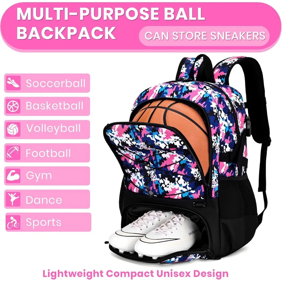 Large Basketball Backpack for Men and Youth: Spacious Sports Gym Bag with Dedicated Ball and Shoes Compartments Ideal for Trave