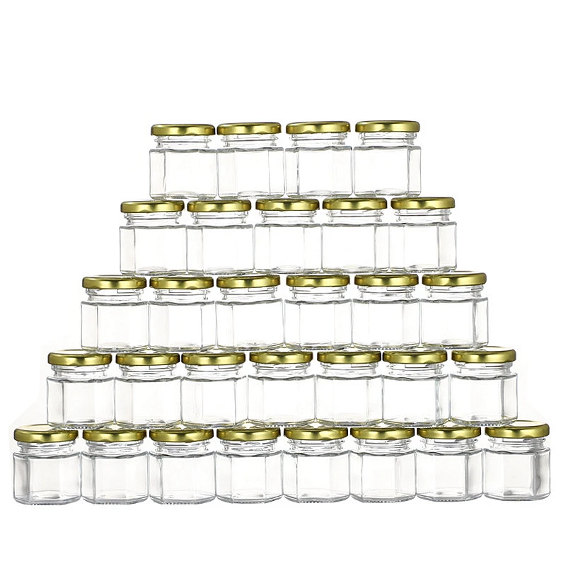 30 Units 45ml Hexagonal Glass Honey Jars with Gold Covers Sealed Glass Bottle Wedding Birthday Party Return Gifts