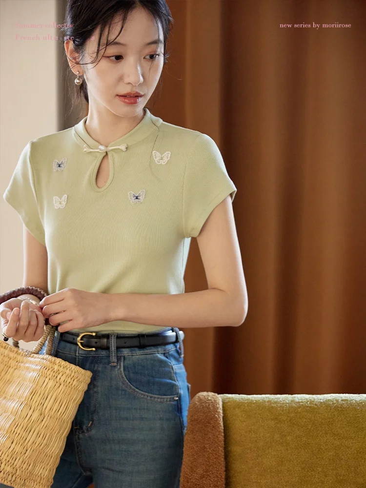 

Женская футболка Moriirose 3D с коротким рукавом, летняя, винтажный дизайн, белая, для повседневной носки, вязаный топ