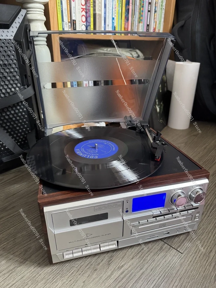 Retro Vinyl Record Player Multi-functional CD Player with Bluetooth Speaker Cassette USB Flash Drive Radio -Vintage Music Player
