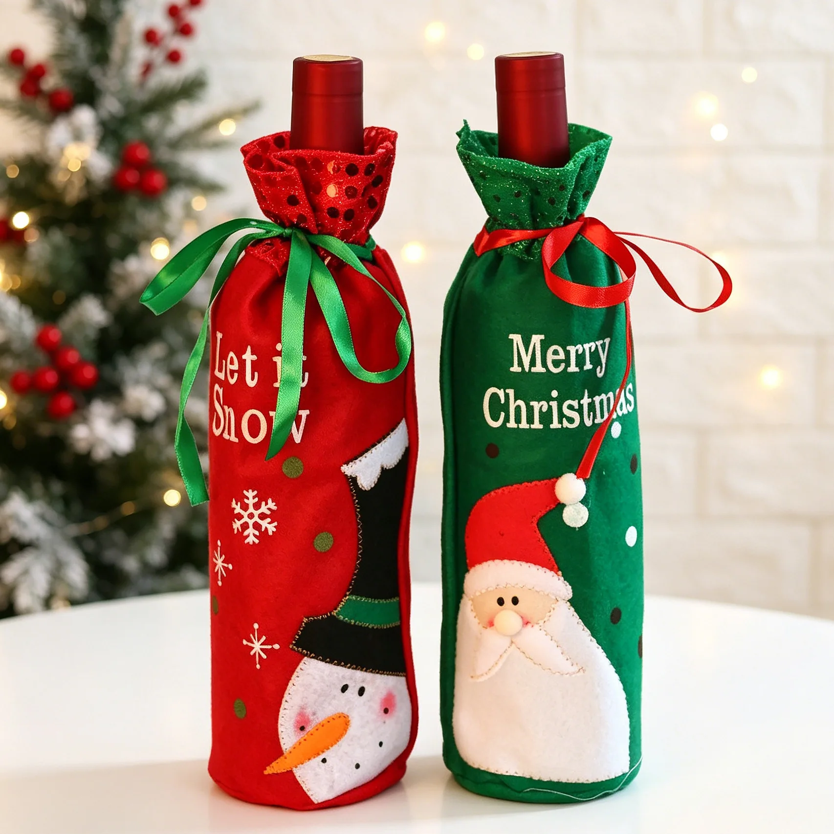 Christmas Decorations Wine Bottle Covers Gift Bags Santa Claus Sequins Red Wine Bottle Bags Wholesale