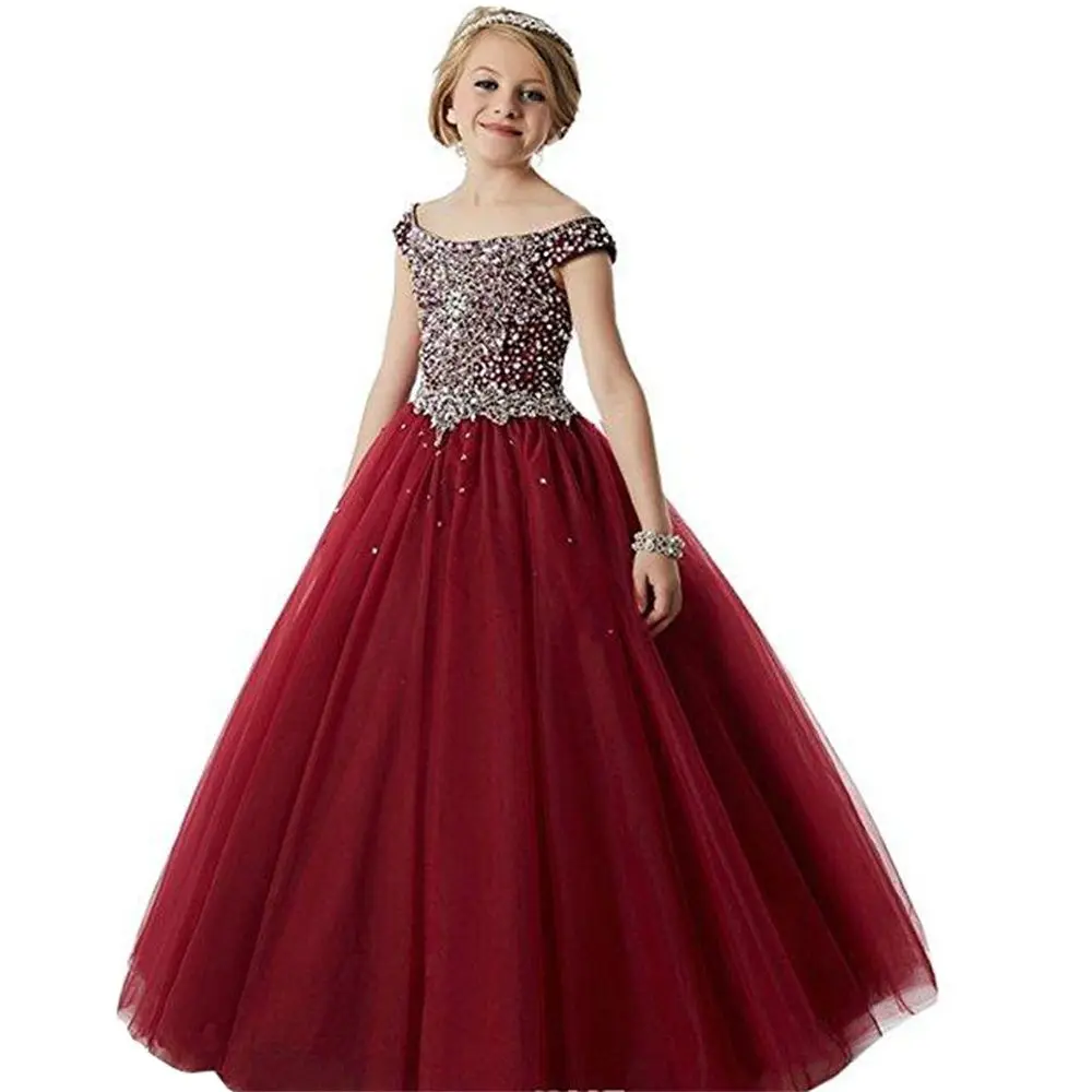 

Flower Girl Dress for Wedding Sleeveless Glitter Princess Kids First Communion Pageant Evening Party Junior Bridesmaid Ball Gown