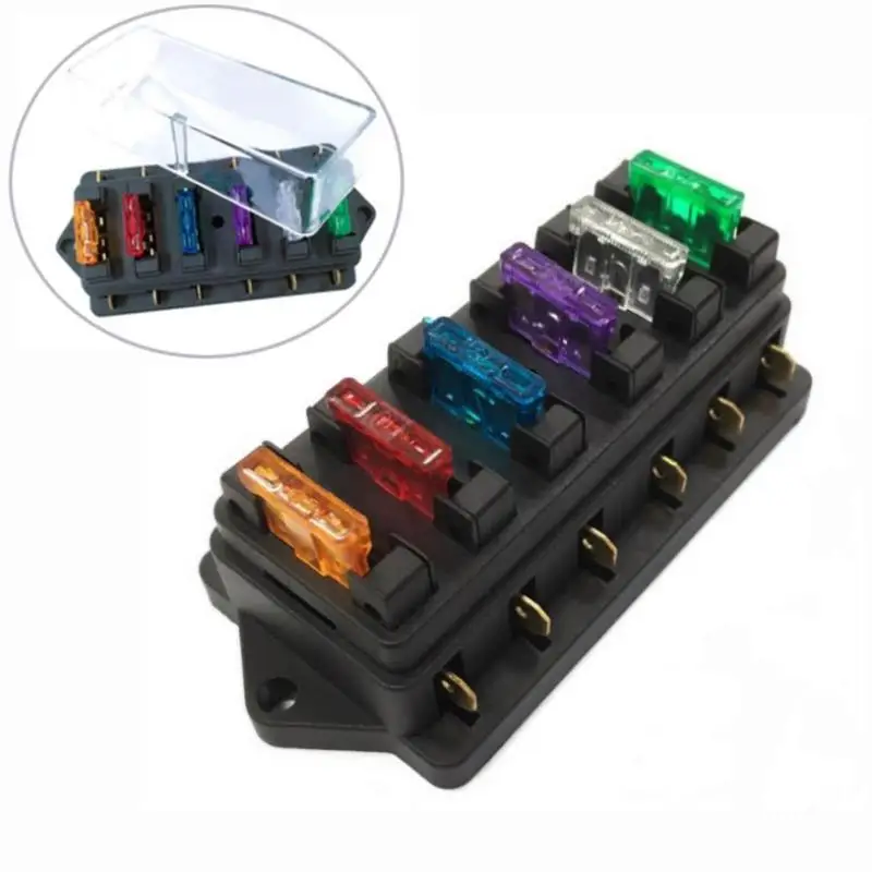 High Quality 6 Way Circuit Standard ATO Blade Fuse Box DC 12V/24V Car Fuse Block Holder Fuses