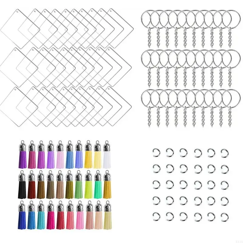 KX4B 30pcs Acrylic Keychain Blanks with Tassels Clear Circle Disc Jump for Key Ri