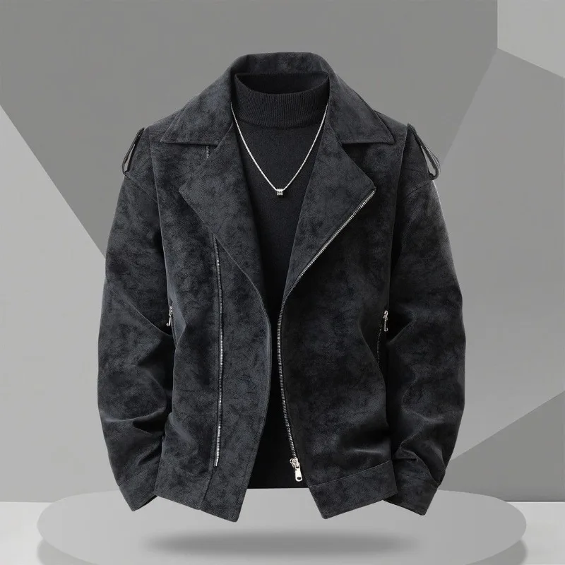 

Американская мотоциклетная куртка, мужское осеннее новое пальто, модная уличная куртка, крутая и стильная с свободным дизайном на молнии, верхняя одежда