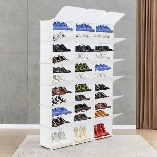 12-Tier Portable Shoe Rack Organizer for 72 Pairs - Expandable Storage Cabinet - White