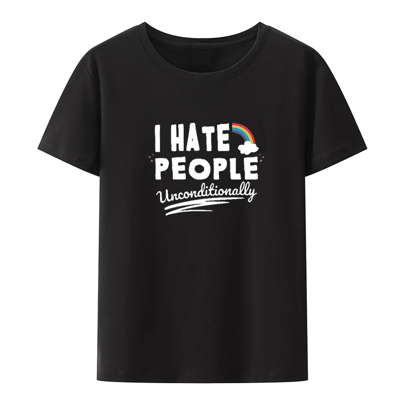 I Hate People Rainbow Print T-Shirt Trending Humor Shirts and Blouses Ulzzang Unique Hipster Leisure Aesthetic Retro Letters