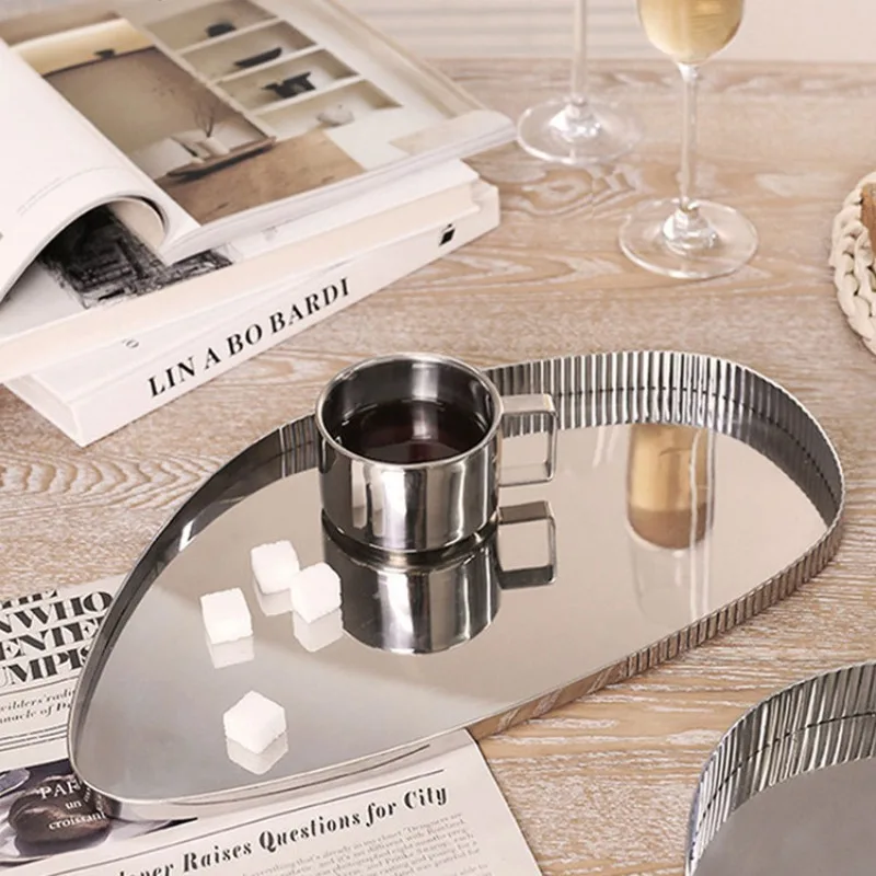 

Nordic simple mirror stainless steel tray model room hotel living room home entrance desktop decoration ornament