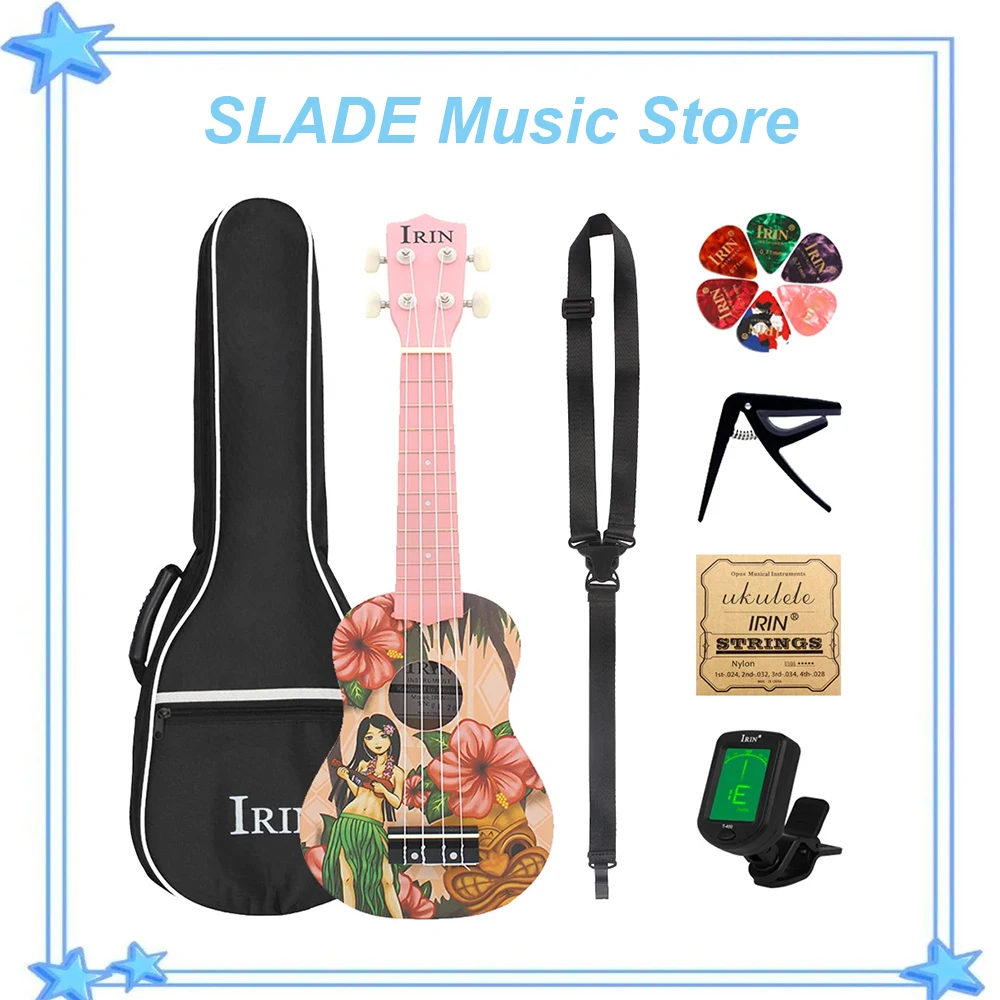 

IRIN 21-дюймовая гавайская гитара для гавайской гитары, музыкальный инструмент, 4 струны, липа, гавайская гитара, сопрано, гитарный тюнер, набор каподастр