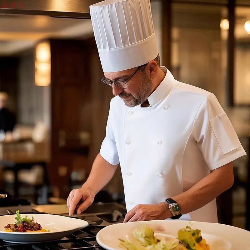 Giacca da cuoco estiva a doppia fila in rete sottile e traspirante Hotel Ristorante Cucina Abbigliamento da lavoro Baker Steakhouse Manica corta