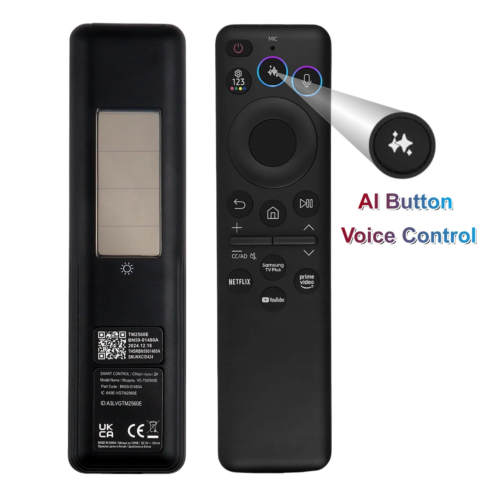 NEW BN59-01480A TM2360E AI Solar Voice Remote for Samsung 2019-2026 Neo QLED/OLED Smart TVs with USB-C Charging Bluetooth Remote