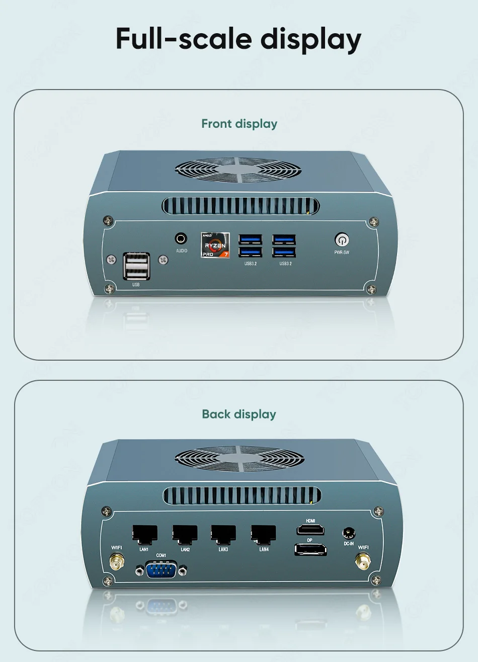 Topton Metal AMD Firewall Mini PC Ryzen 5 8645HS 7640HS 7535U 4x 2.5G LAN 2xNVMe DB9 COM Industrial NAS Computer PfSense Proxmox