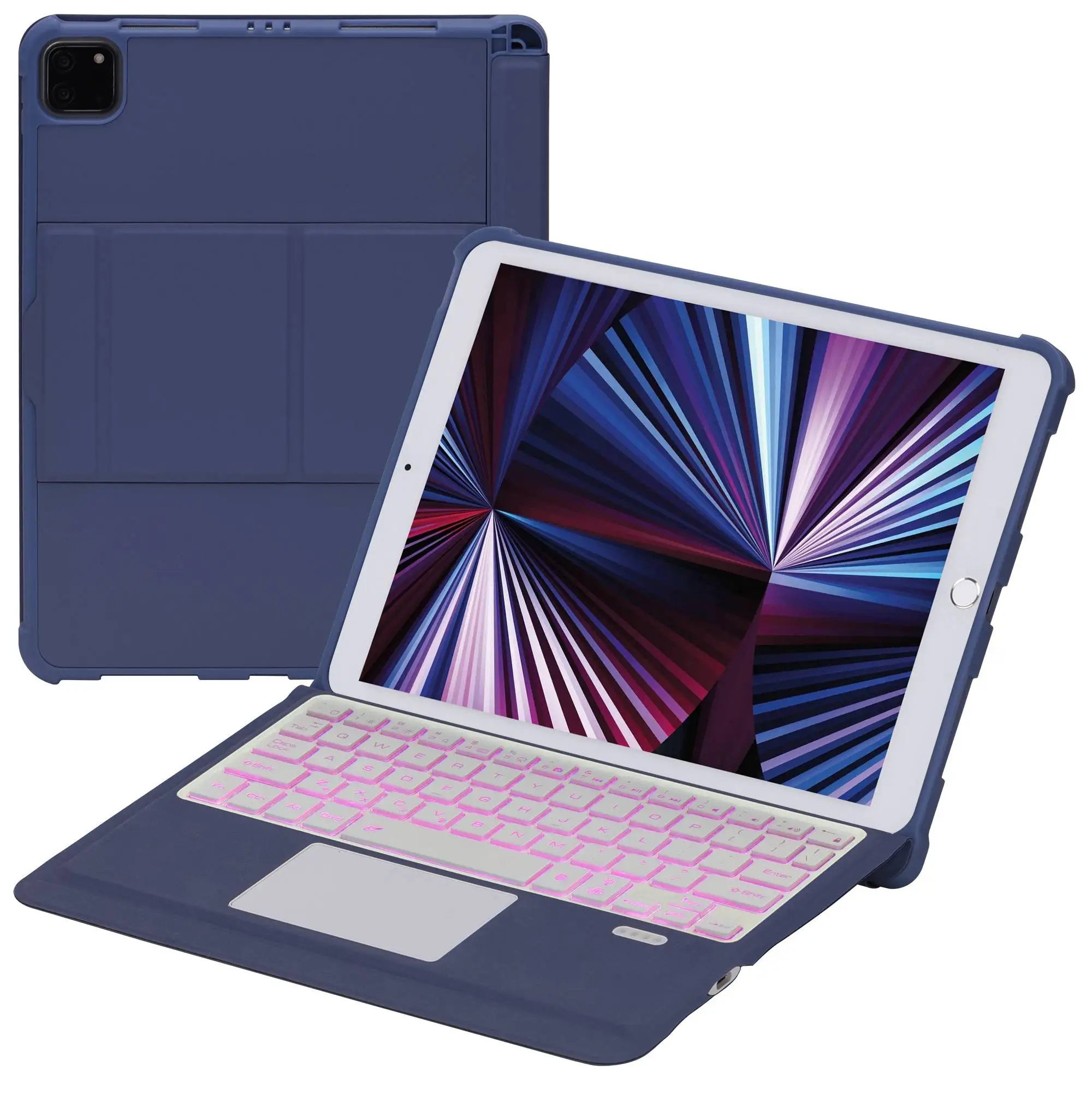 

T207D For iPad Air (2020) / (2022) PU Leather Anti-Drop Case + Detachable Bluetooth-compatible Keyboard with TouchPad - Purple