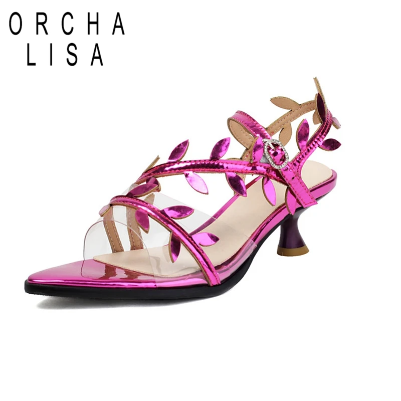 ORCHA LISA 2025 nuevo diseño de marca sandalias de mujer puntiagudas dulce elegante flor hoja plata oro rosa naranja talla grande 44 45 46