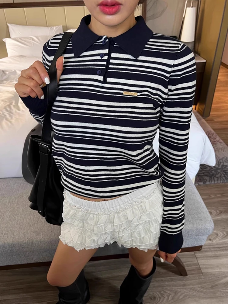 

ZHISILAO New Stripe Pullover Sweater Women Vintage Casual Long Sleeve Knitted Sweater Autumn Winter 2025 Tops