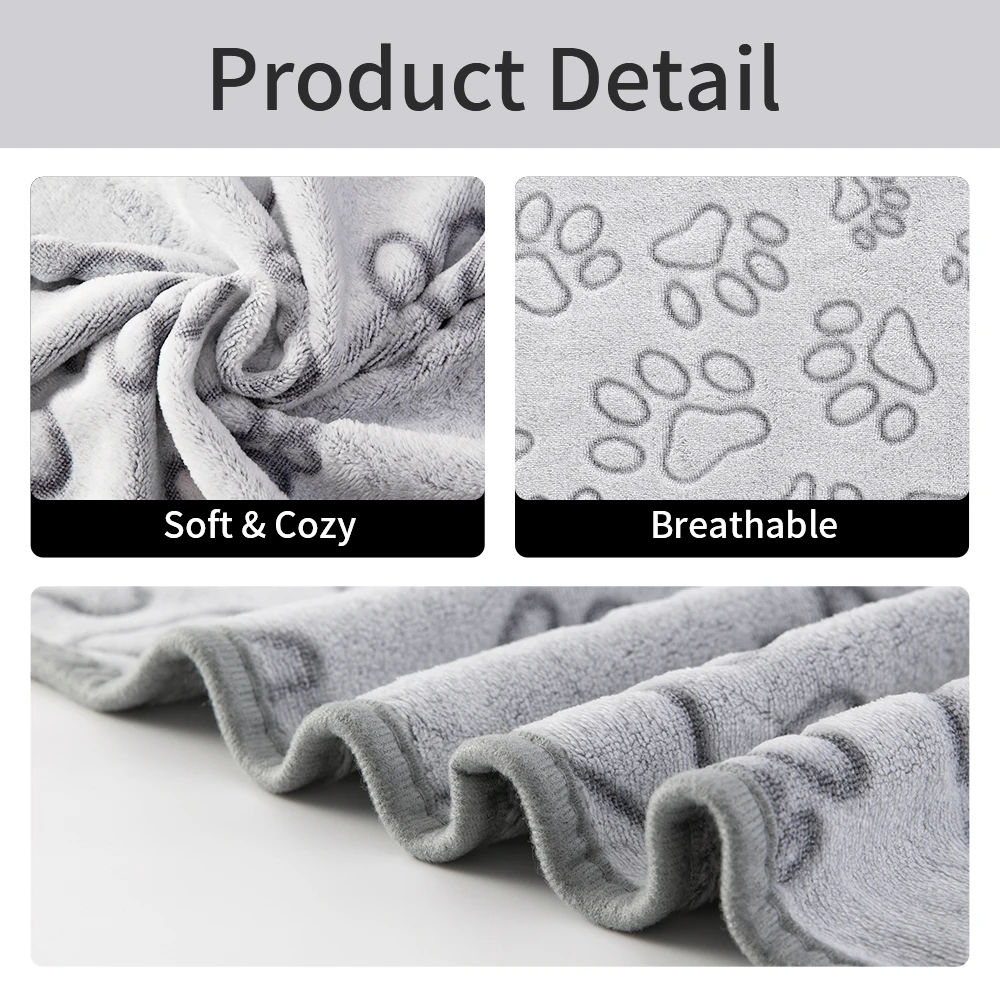 Cozy Plush Dog Paw Print Blanket - Soft Flannel Pet Bed Mat for Cats & Small to Medium Dogs, 3 Sizes, Machine Washable All-Seaso