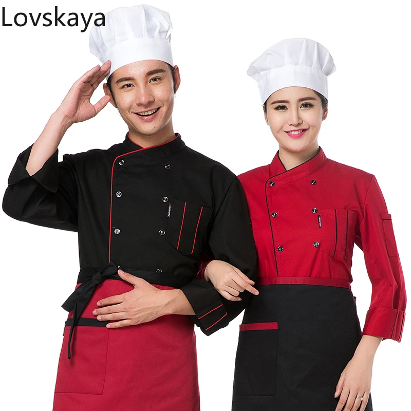 Ropa de Chef para hombre y mujer, uniformes de cocina de manga larga para hotel, restaurante, Otoño e Invierno