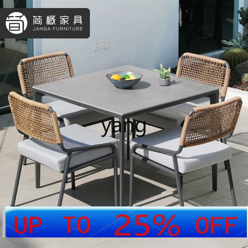 

LMM, courtyard outdoor table and chair combination aluminum alloy open-air hotel villa rock table and chair