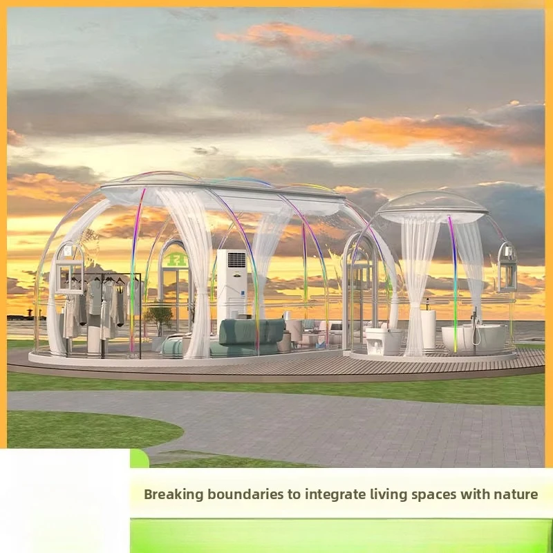 Customizable Starry Sky Room Multi Dome Cluster Connecting Hub for Glamping Village Resort Hotel Complex 6m 7m 8m for Tourism