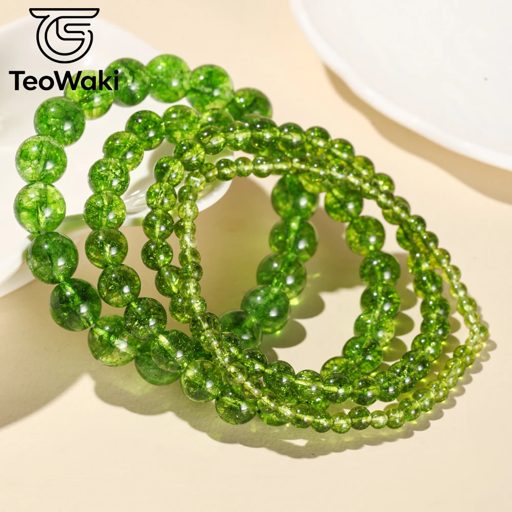 TeoWaki Relieve Pressure and Negative Emotions Natural Green Peridot Crystal Beaded Elastic Bracelet for Women Men 4/6/8/10mm