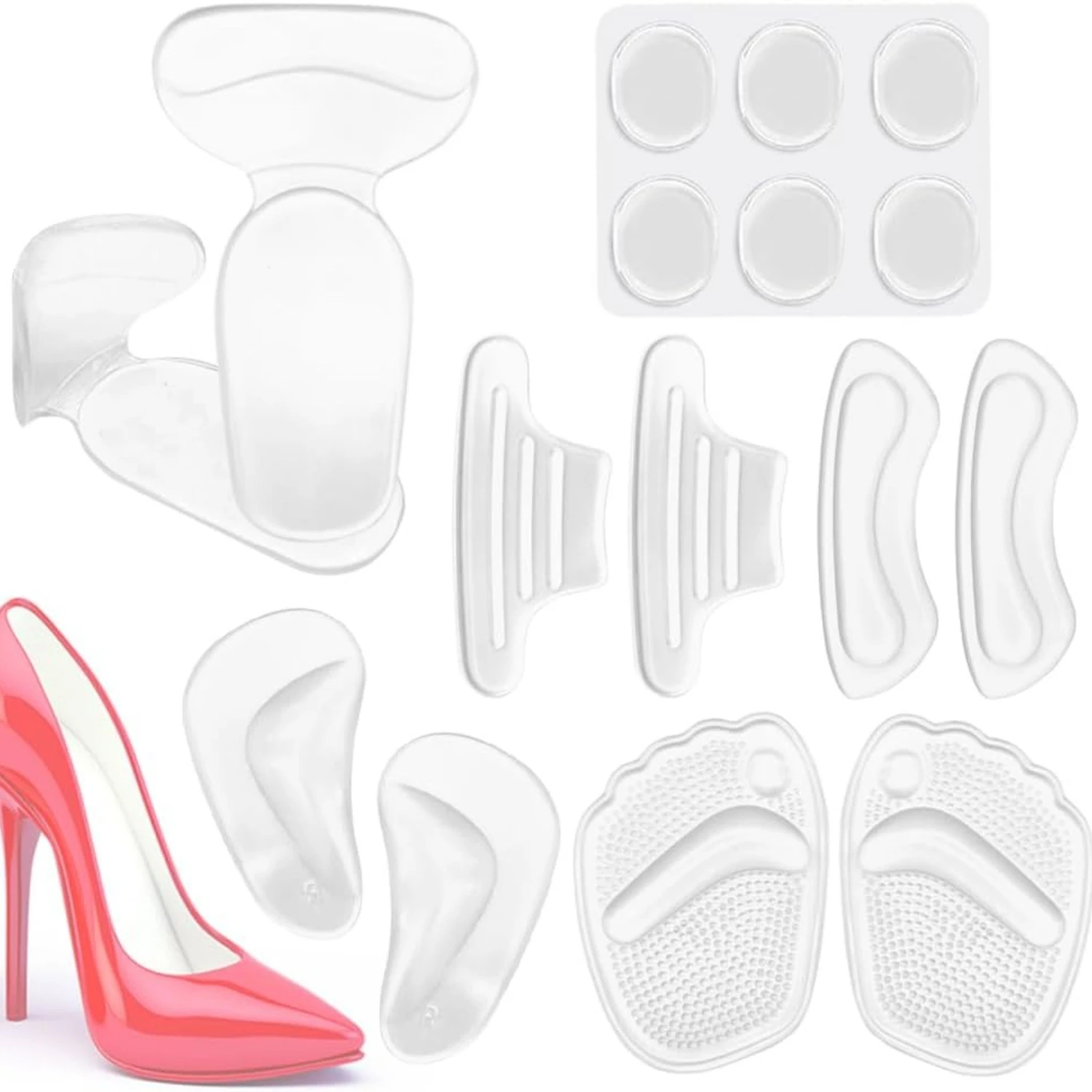 16Pcs Heel Cushion Soft Inserts, Gel Pads for Loose Shoes, Prevent Rubbing Blisters, Forefoot Pads, Heel Grips Liners Protectors