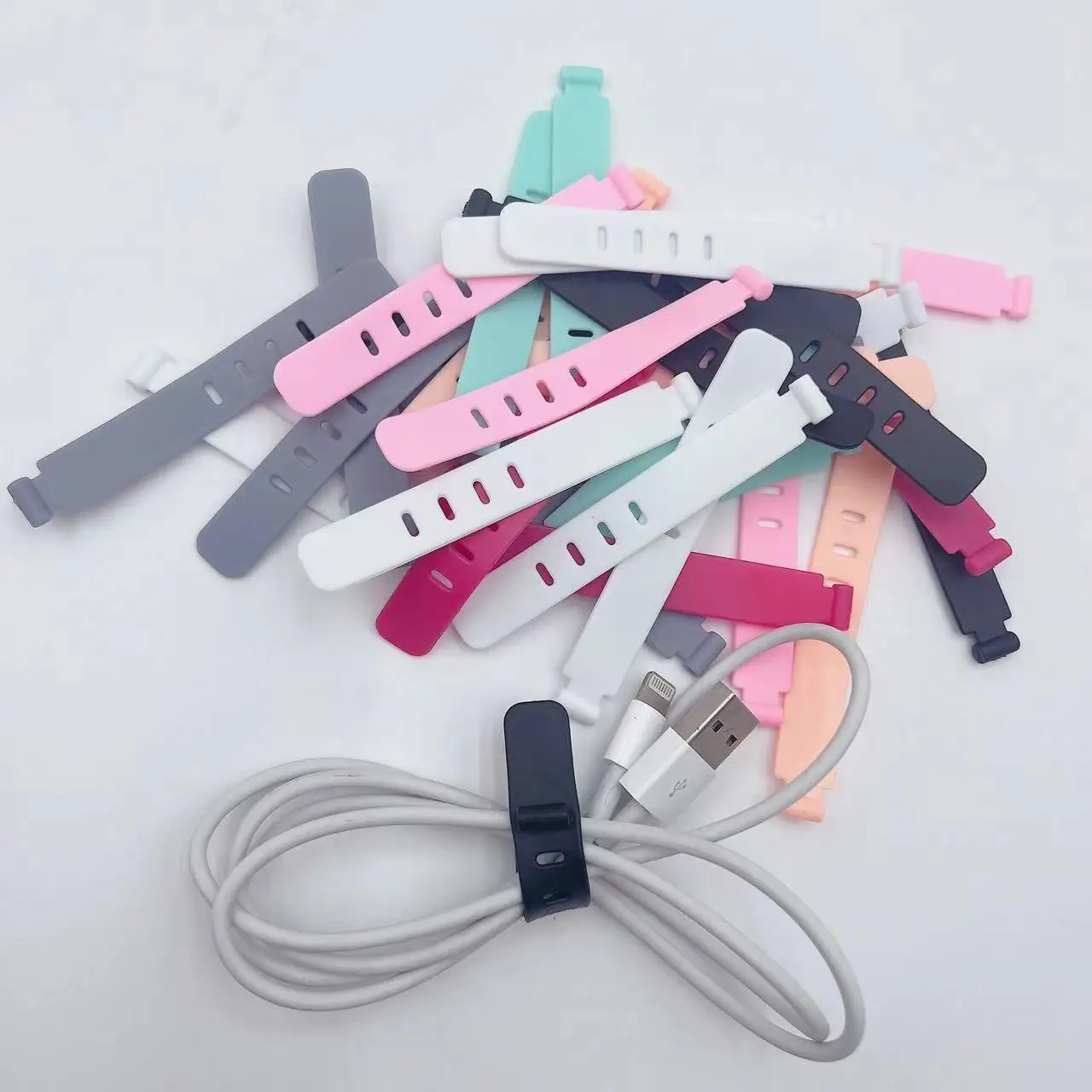 20/PCS Cable Organizer Ties Clip Charger Cord Management Silicone Wire Manager Mouse Earphone Holder Data Line Winder Straps
