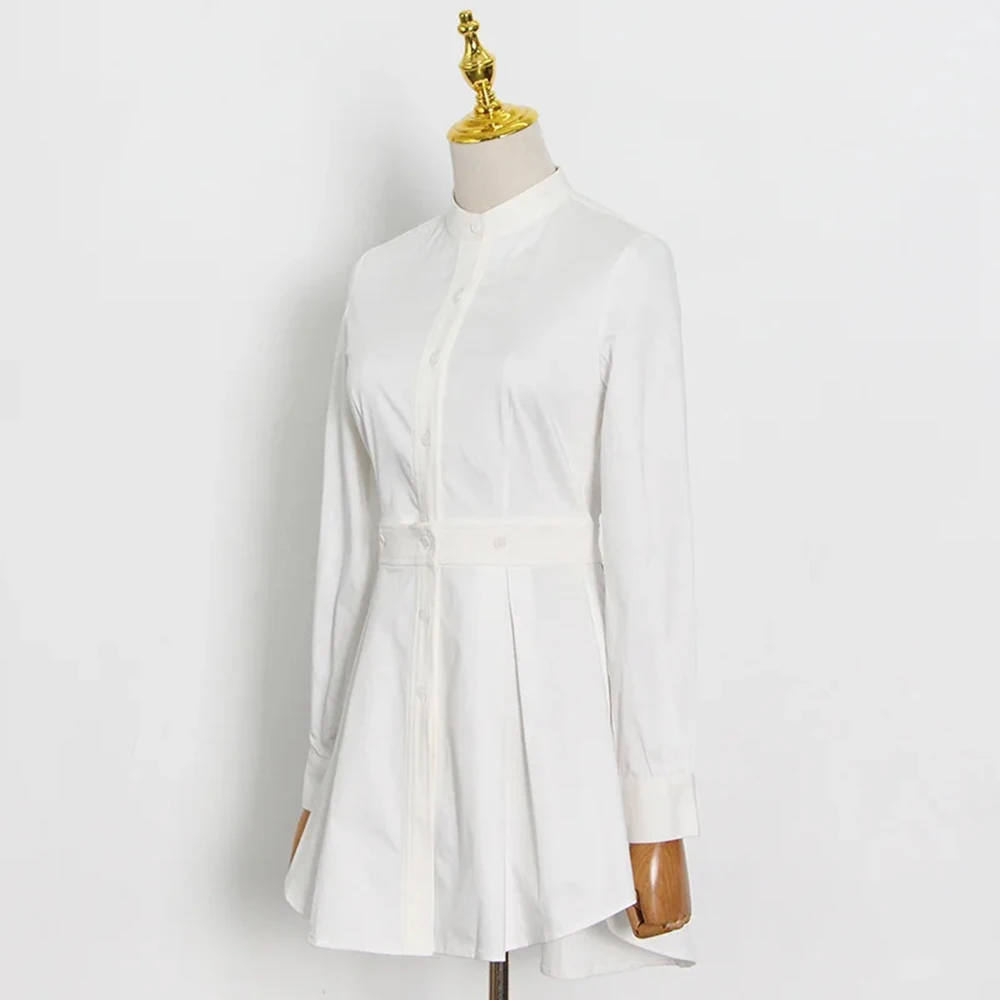 TWOTWINSTYLE abiti minimalisti solidi per donna bavero manica lunga vita alta impiombato monopetto vestito dimagrante femminile nuovo