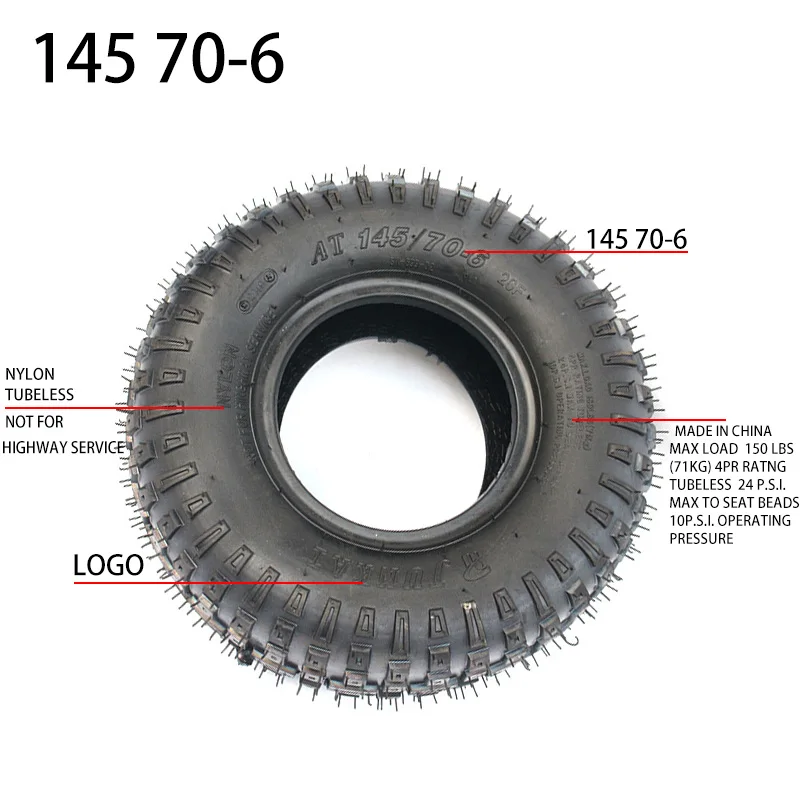 6 Inch ATV Tire 145/70-6 four wheel vehcile Fit for 50cc 70cc 110cc Small ATV Front Or Rear Wheels