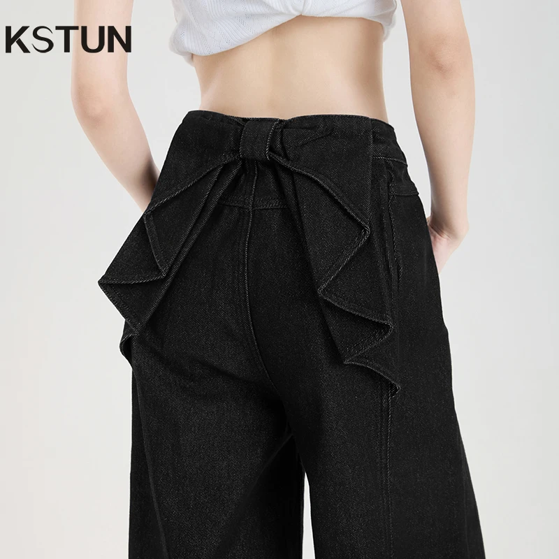 

KSTUN 2025 Women Wide Leg Jeans High Waist Baggy Pants Bow Design Black Jeans Streetwear Fashion Women's Trousers Dragging Pants