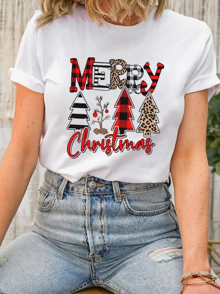 Lovely Ear Style Deer Tee Top Christmas Lady New Year Short Sleeve Print Fashion Women Shirt Clothing Clothes Graphic T-shirt