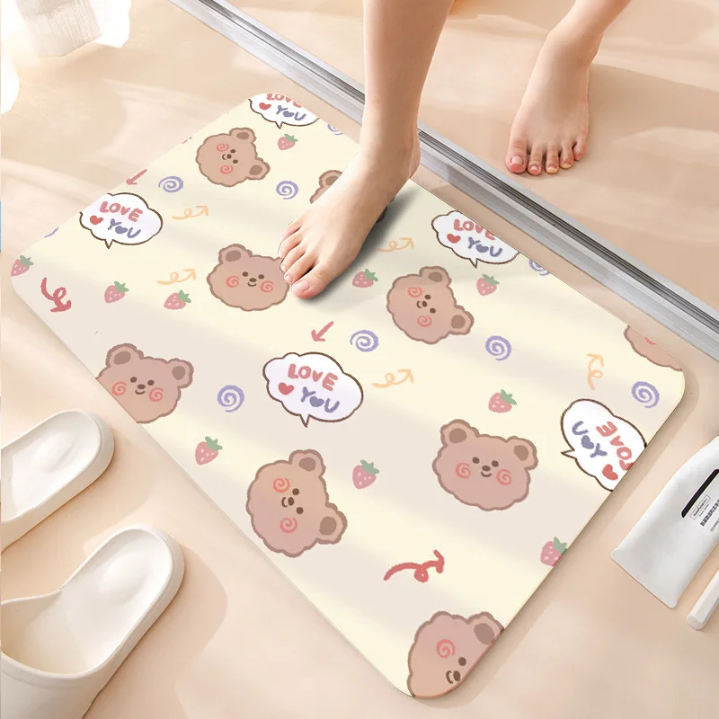 INS Cartoon Bear Anti-Slip Mats Diatomite Bath Mat  Fast Drying Toilet Rug Quick Dry WC Mat Carpet In The Bathroom Shower Mat