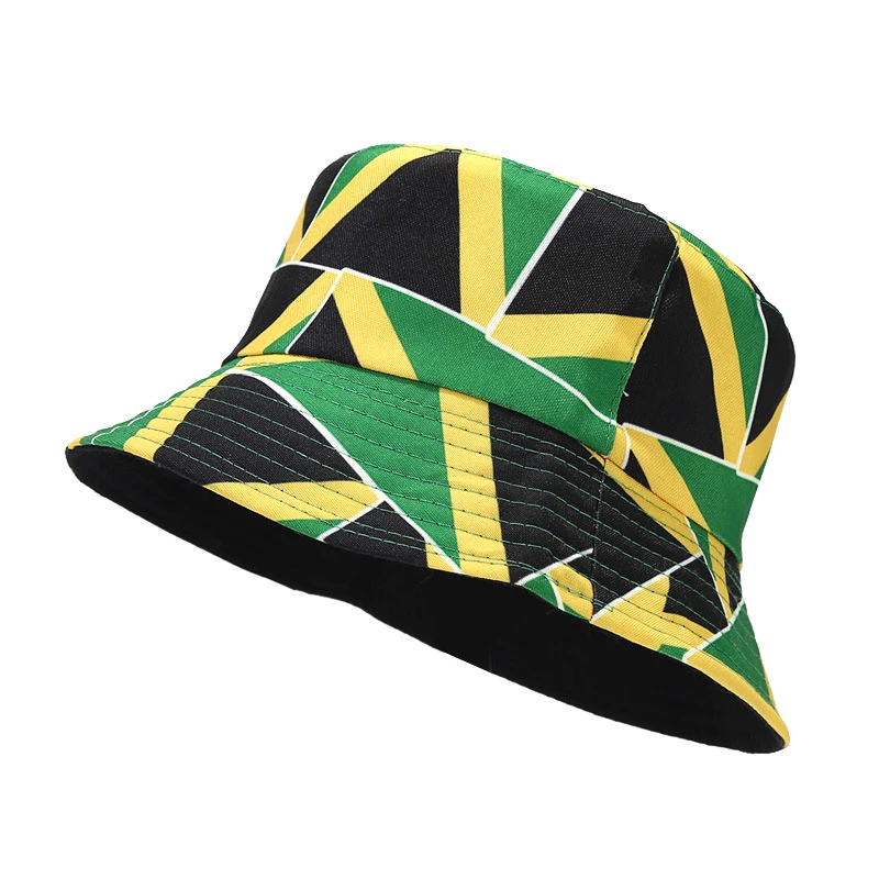 Bocca Jamaica Bucket Hat Flag Panama Fisherman Hats Men Women National Flag Print Double Sides Reversible Summer Bob Cap Gorras