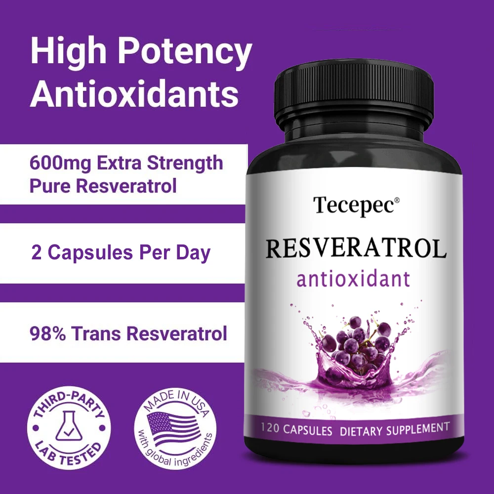 Tecepec RESVERATROL Antioxidant - Supports Healthy Immunity, Brain, Digestion and Cardiovascular Function, Promotes Smooth Skin