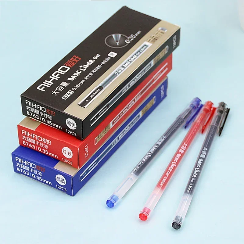 12Pcs/Set Style 0.35mm Water-based Gel Pen Black/Red/Blue Ink Pen Maker Pen School Office Supply Stationery For Student