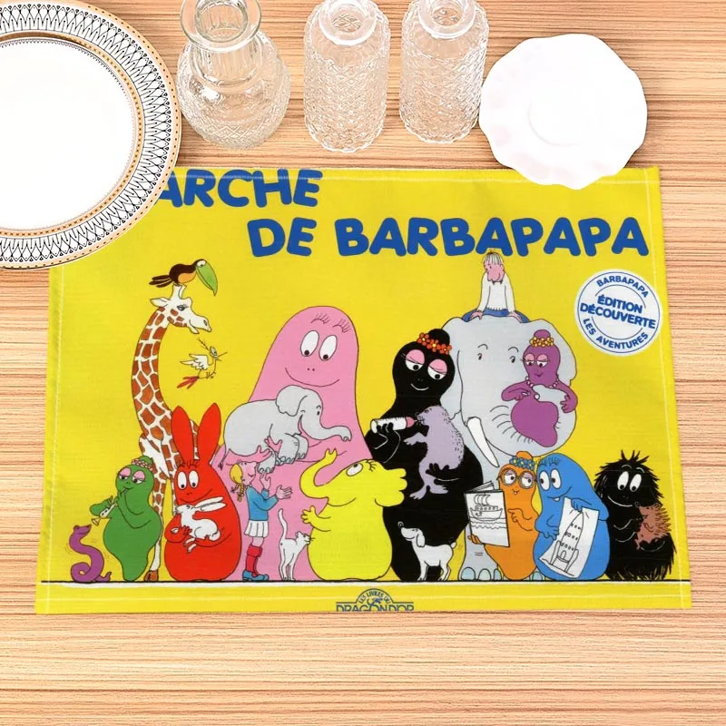 Barbapapa Cartoon Pattern Placemat Cotton Linen Fabric Table Mats Family Dinner Tableware Kitchen Size 30X40cmTable Mat