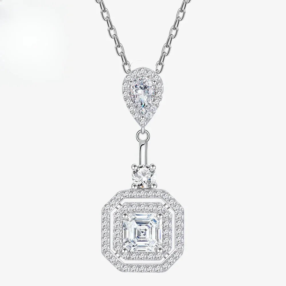 ZCD Pure White Diamond Luxury Inlaid Square Chamfer 6 * 6 Pagoda Necklace for Women, 925 Sterling Silver Collarbone Chain