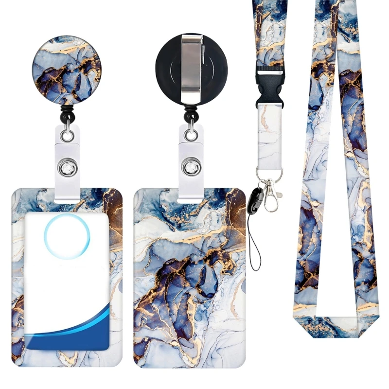 Retractable Badge Reels & Name Card Holder Set for Student, Badge Holder with Retractable Reels Clip and Lanyard