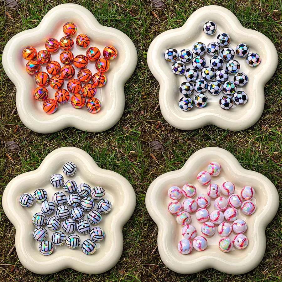 

20pcs for basketball football pumpkin through-hole beaded DIY 16mm mobile phone chain keychain beaded pen accessory material