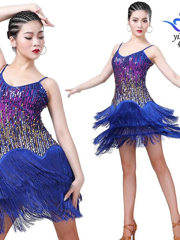 Latin Tanz kleid Tanz kleid Pailletten Quaste Kleid Bühne Performance Kleid Performance Kleid Latin Cha Wettkampf kleid