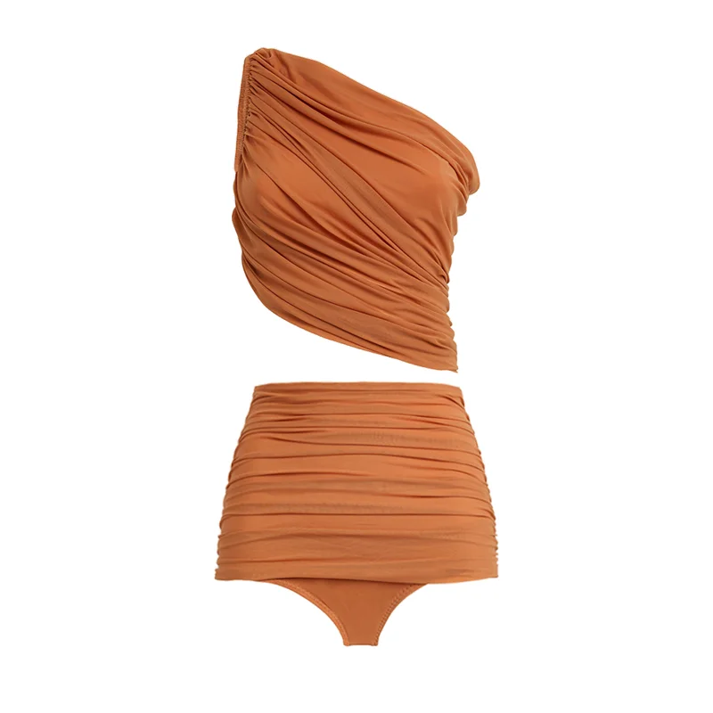 Sexy One Shoulder High Waist Bikini Swimsuit and Sarong Women Swimwear Push Up Bathing Suit Monokini