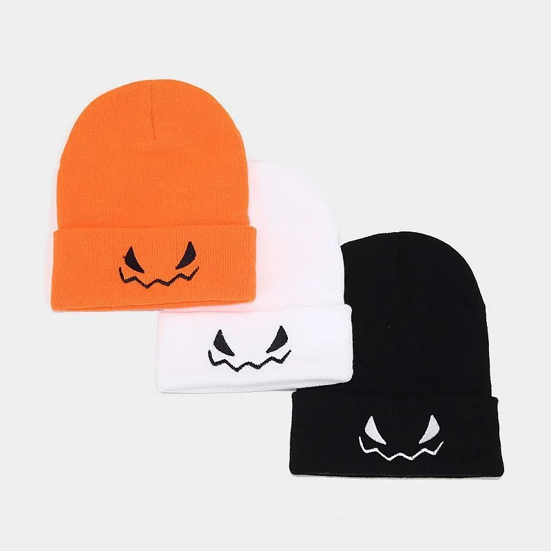 

Halloween Pumpkin Devil Embroidered Orange Knitted Hat Funny Yarn Pullover Cap Trick or Treat Happy Halloween Party Decor 2024