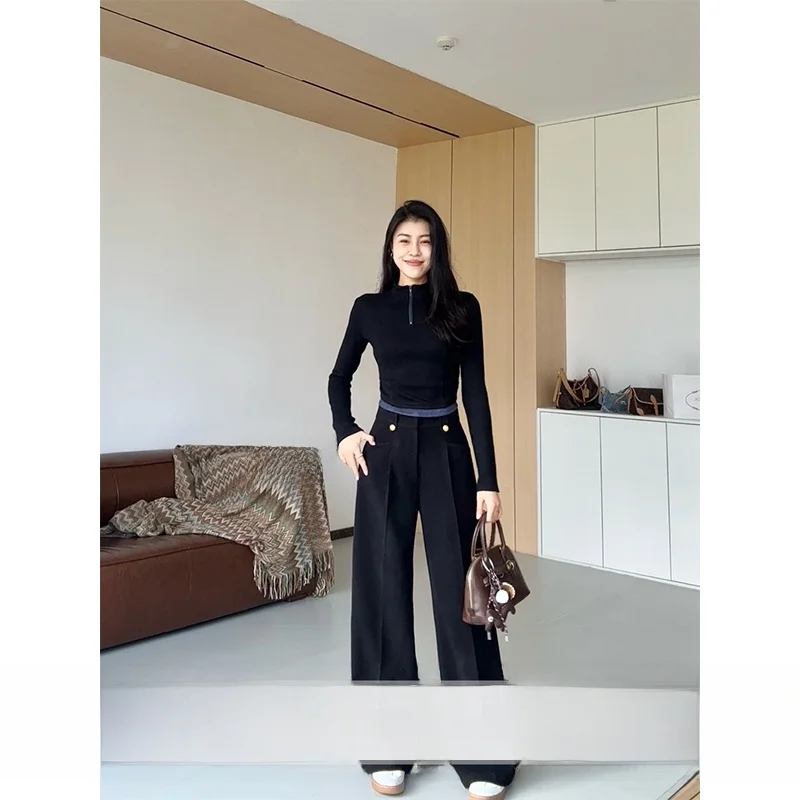 

Bla Woolen Trousers by Zhang a Xing Winter New Sle Daily Commute Versatile Warm Drapey Texture Thiened Long Sve Zipper