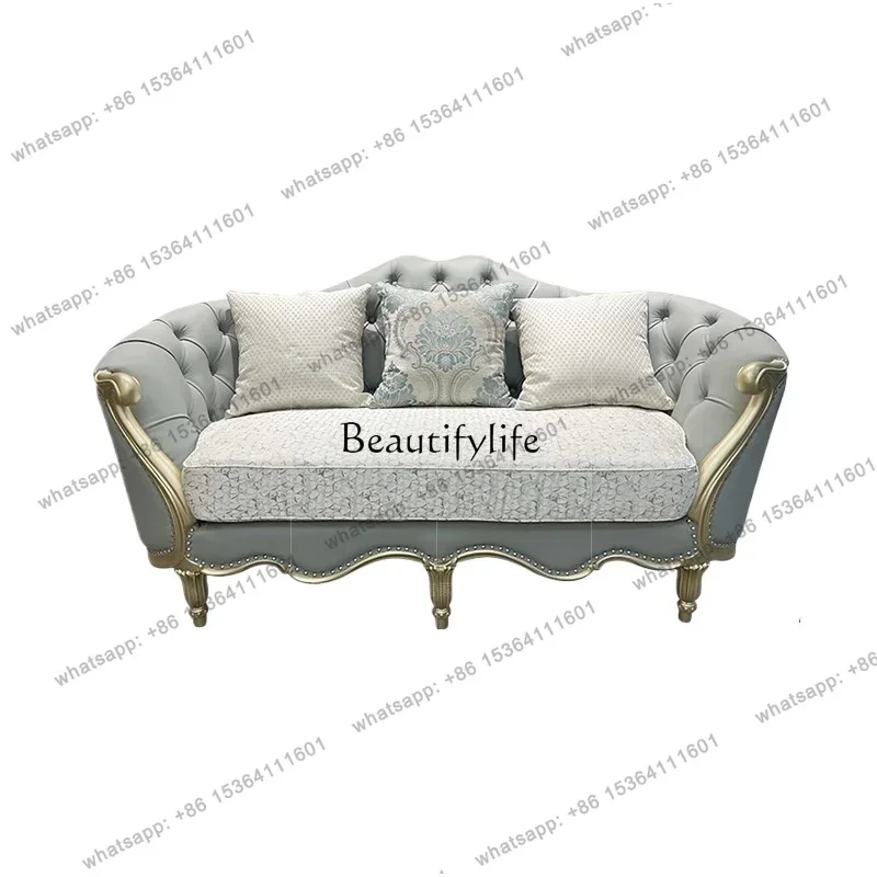 Customization*American solid wood sofa French light luxury leather sofa size apartment