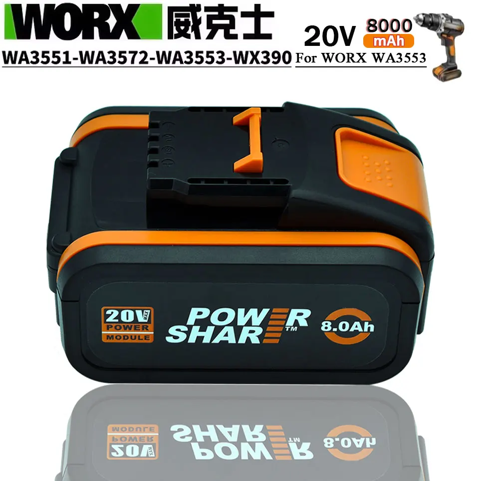 For worx 20V 8.0Ah Lithium battery Rechargeable WA3553 WA3551 WA3553.1 WA3570 for All WORX Electric and Garden Tools