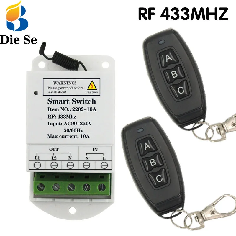 Wireless Switch 433MHz Rf Interruptor AC 110V 220V 2CH Relay Receiver and 3 Button Transmitter for Light Garage Gate Control