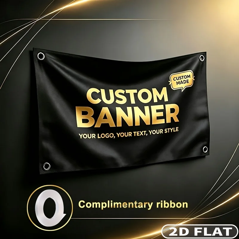 1pc Custom Photo Text Logo Banners, 4 Metal Grommets & Ribbon, for Birthday, Wedding, Trade Show, Graduation, Party, Christmas