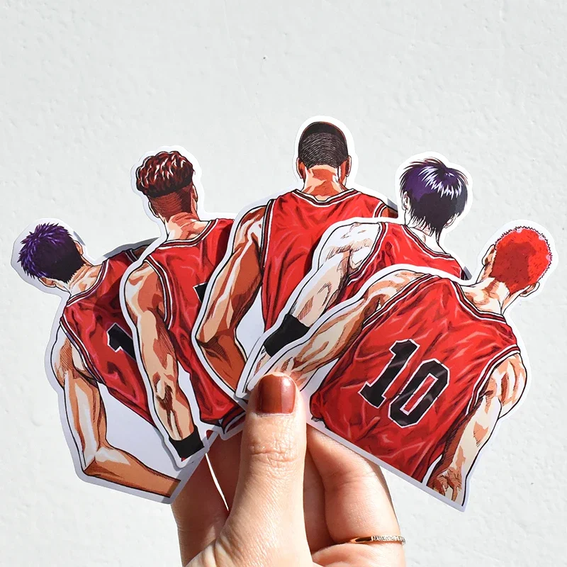 5 Pcs/Set Laptop Stickers for Boys Basketball Anime Decal Slam Dunk Pegatinas Glossy For Luggage Room Decorate Waterproof Vinyl