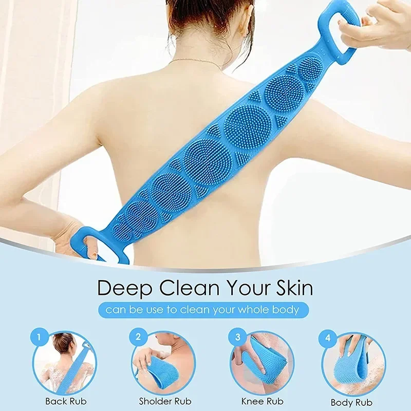 1pc Silicone Corpo Scrubber Spazzola per doccia Bagno Spazzola esfoliante Cintura Scrub per la schiena Detergente per il corpo Cinghia per la pulizia Accessori per il bagno