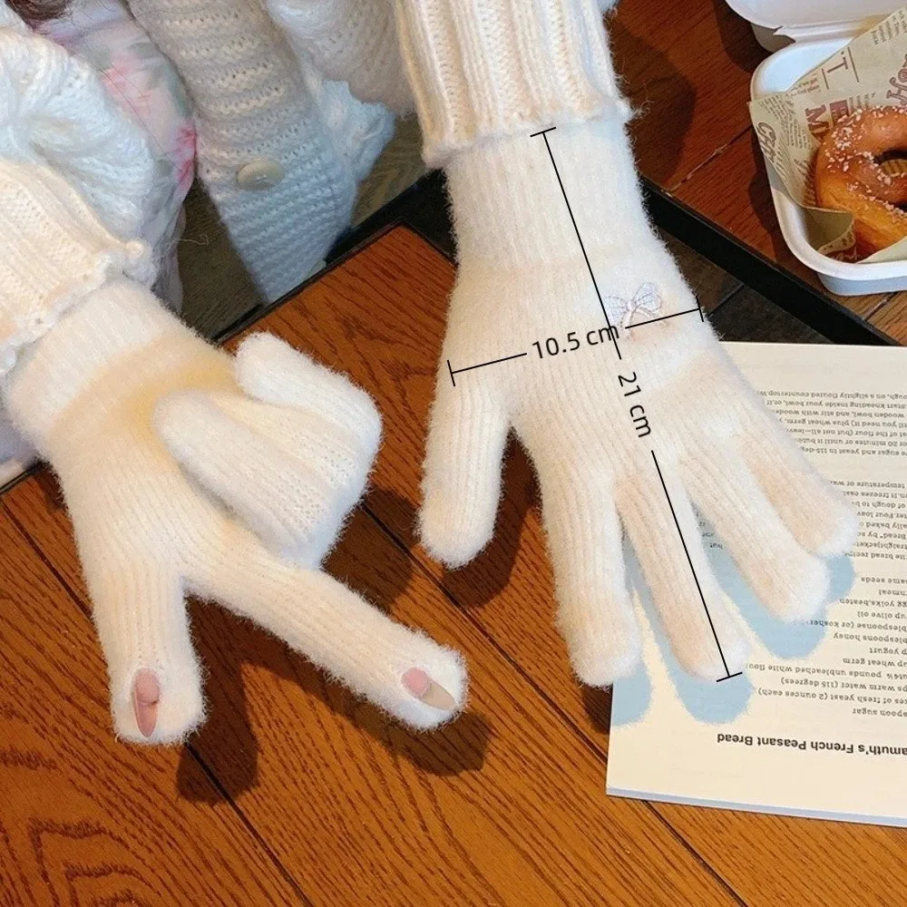 New Lovely Multicolor High Elasticity Gloves Thickened Windproof Winter Gloves Keep Warm Bow Soft Knitted Gloves Women Girls